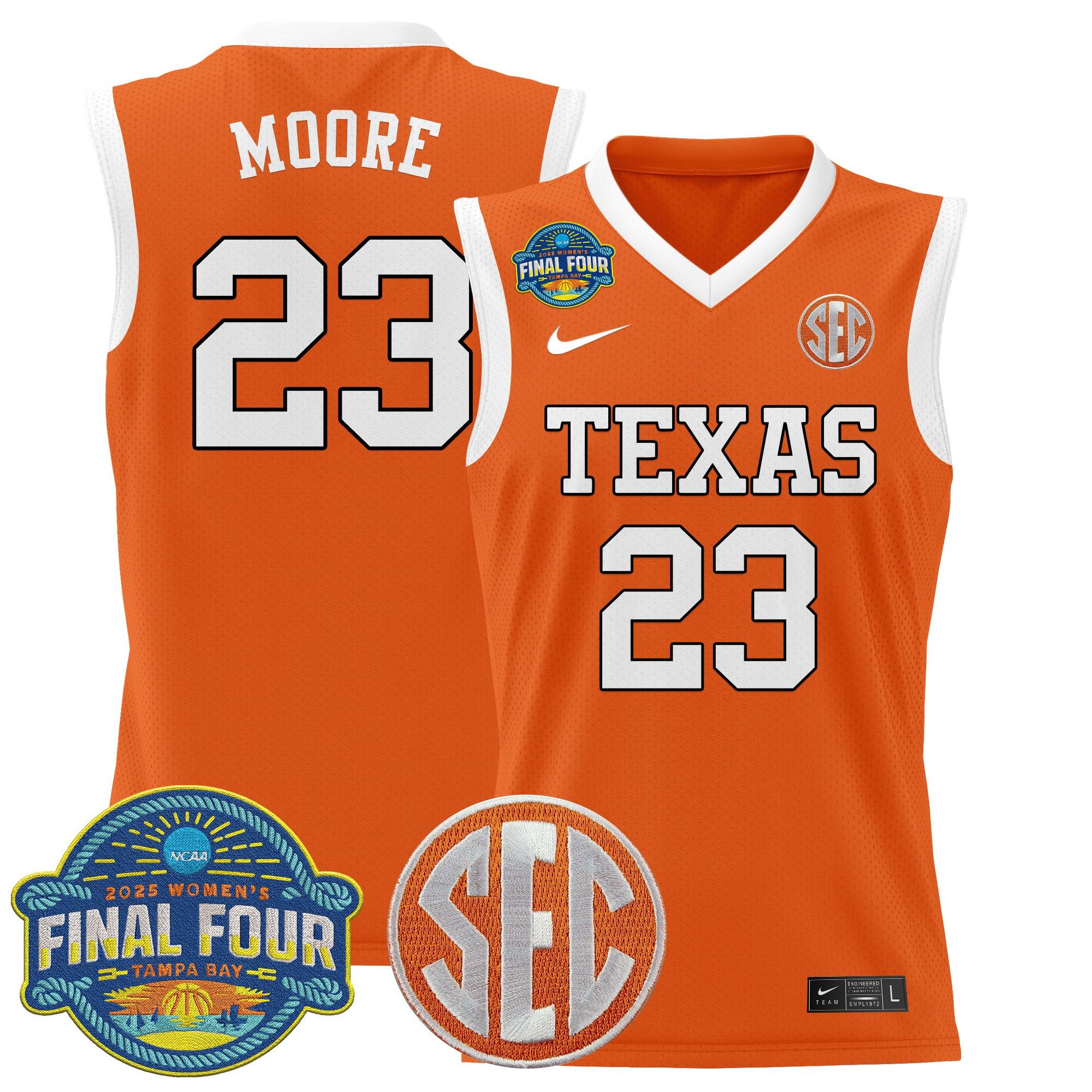 Men Texas Longhorns #23 Moore Orange Nike 2025 Final Four Patch Lightweight Basketball NCAA Jersey